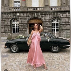 VIRAL Zara Pink Satin Maxi Dress